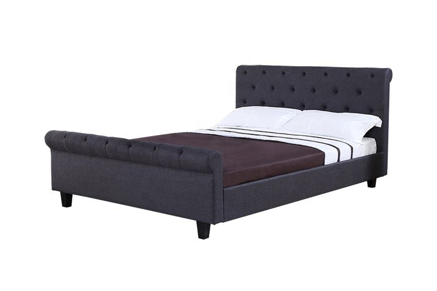 1307 Struttura letto imbottita con rivestimento in lino trapuntato marrone