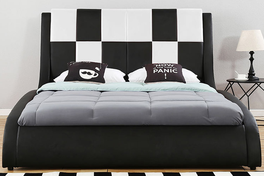 1443 Letto imbottito doppio king size in pelle sintetica PU