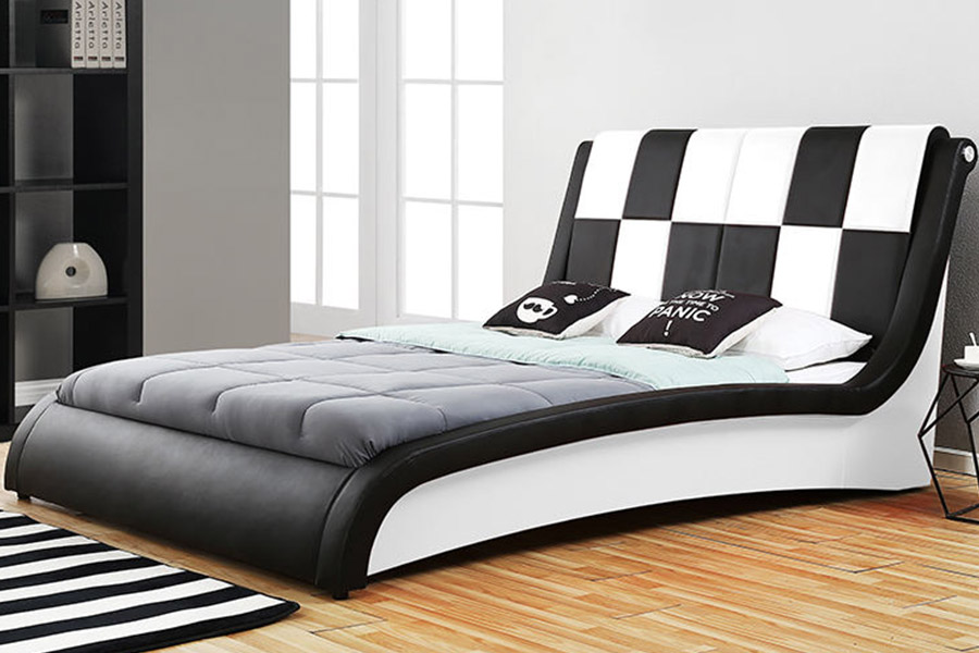 1443 Letto imbottito doppio king size in pelle sintetica PU