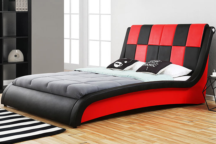 1443 Letto imbottito doppio king size in pelle sintetica PU