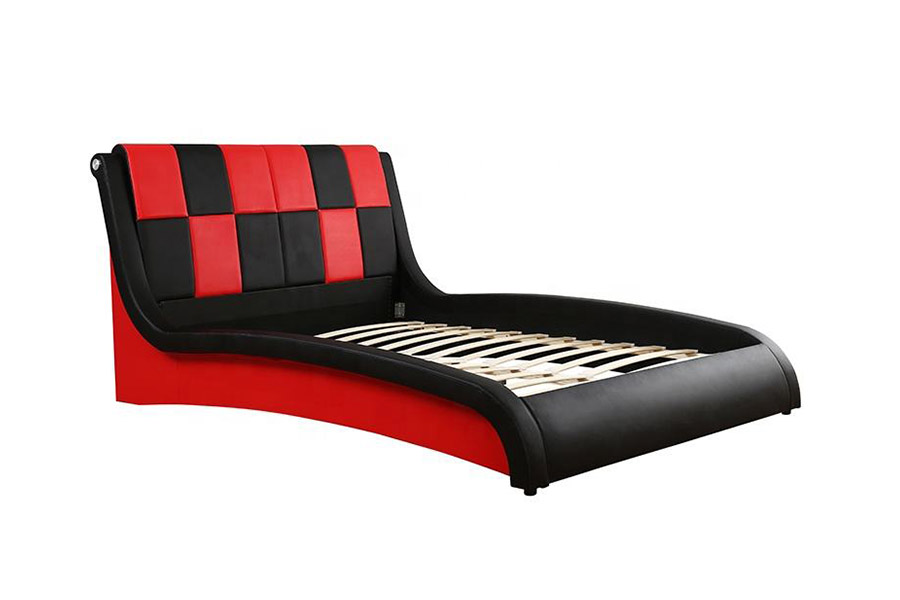 1443 Letto imbottito doppio king size in pelle sintetica PU
