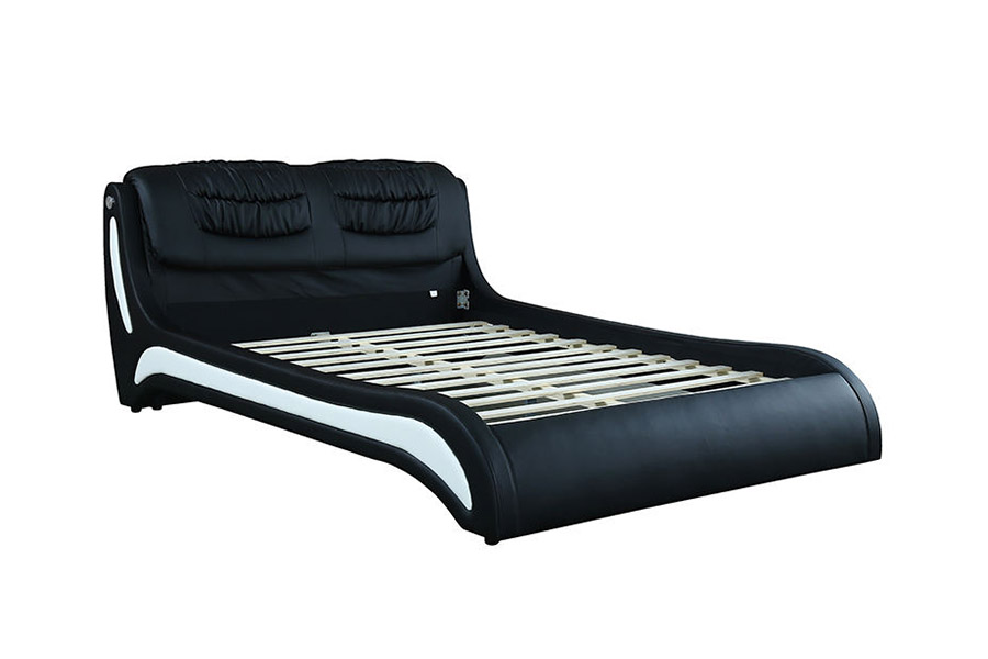 1441 Letto imbottito in pelle dal design moderno e minimalista