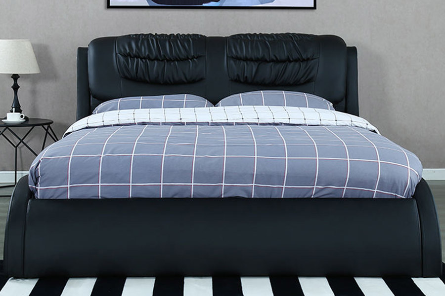 1441 Letto imbottito in pelle dal design moderno e minimalista