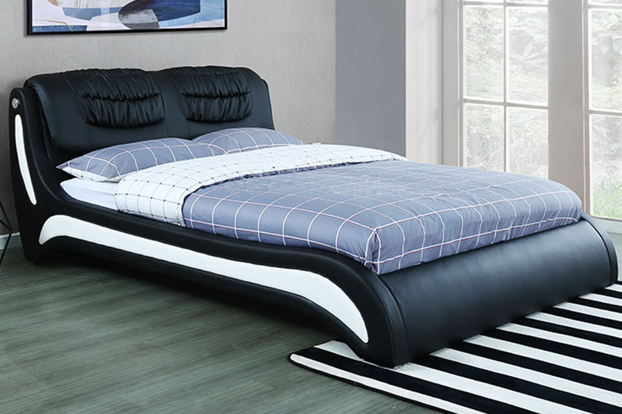 1441 Letto imbottito in pelle dal design moderno e minimalista