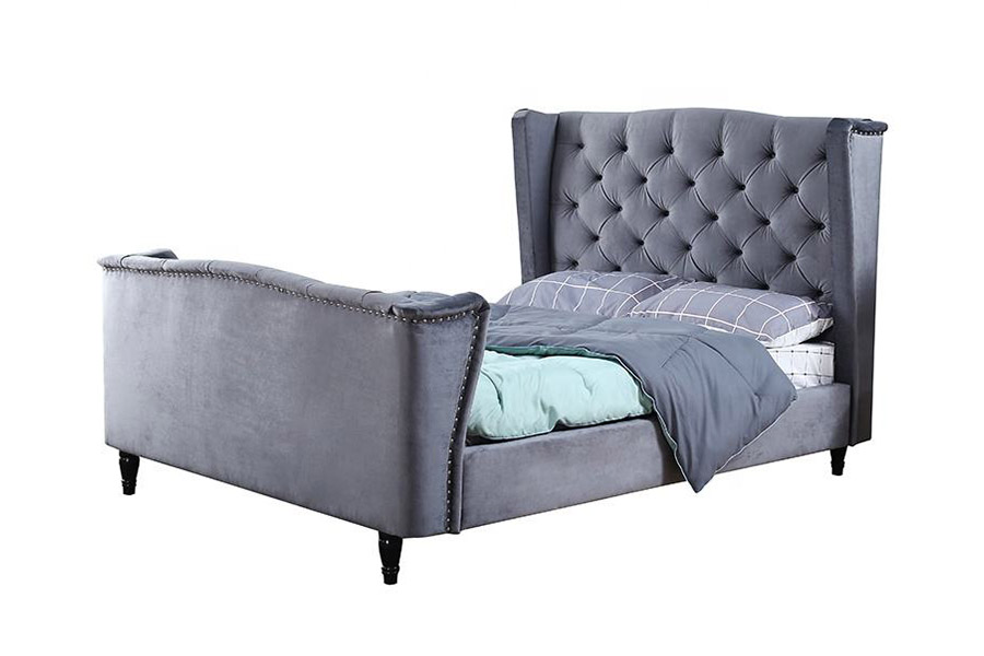 1399 Letto imbottito con bottoni Wingback in tessuto di velluto