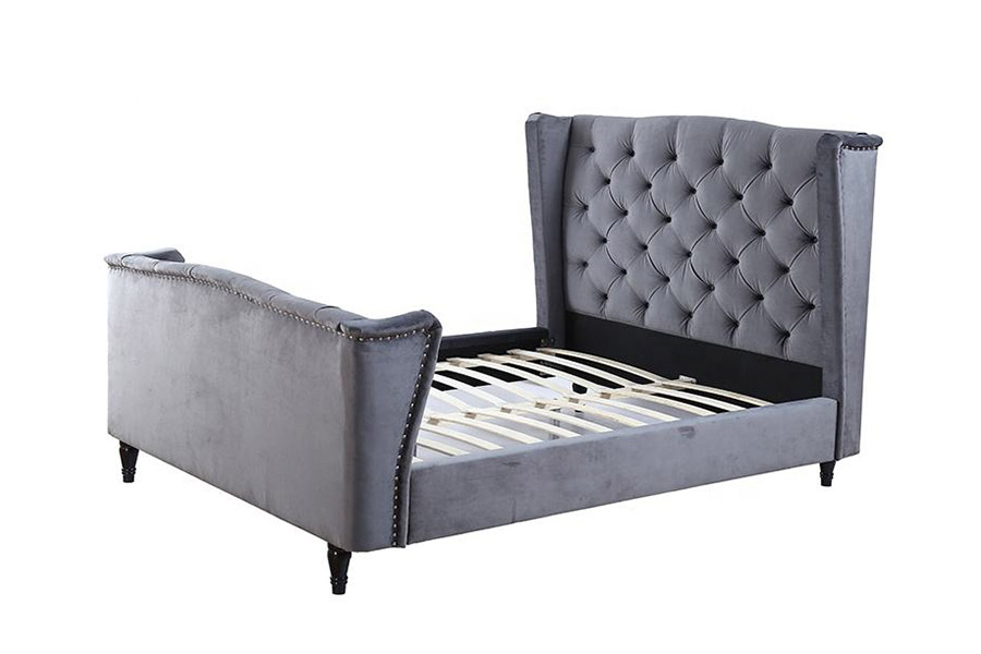 1399 Letto imbottito con bottoni Wingback in tessuto di velluto