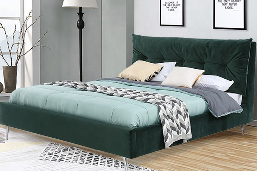 1392 Letto imbottito in tessuto di velluto dallo stile moderno e semplice