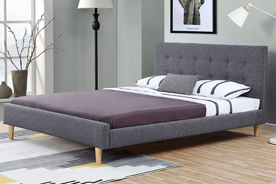 1380 Letti scandinavi Letto imbottito in tessuto grigio scuro