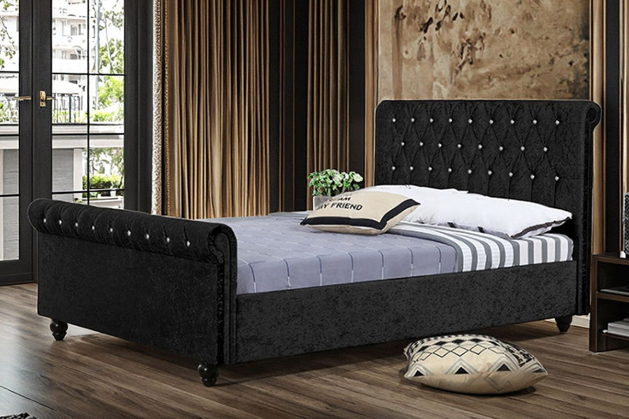 1366 Letto moderno imbottito in tessuto di velluto a slitta