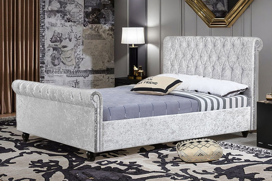 1366 Letto moderno imbottito in tessuto di velluto a slitta