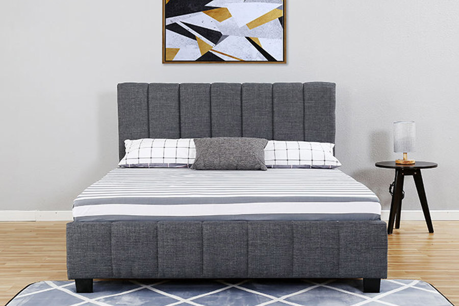 1333 Letto imbottito moderno in tessuto felpato grigio