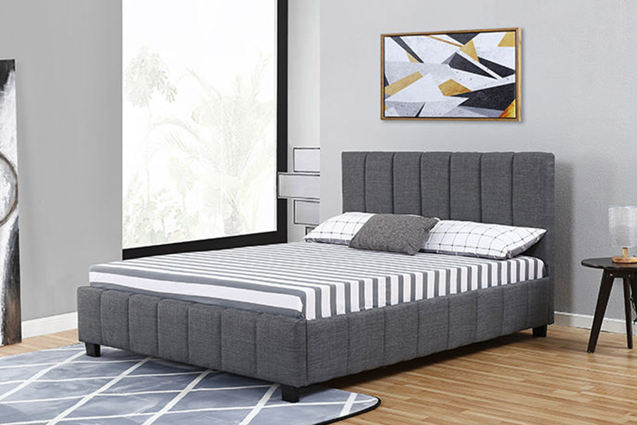 1333 Letto imbottito moderno in tessuto felpato grigio