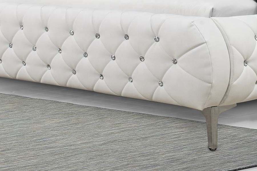 1586 Letto imbottito con struttura in legno morbido in pelle PU bianca