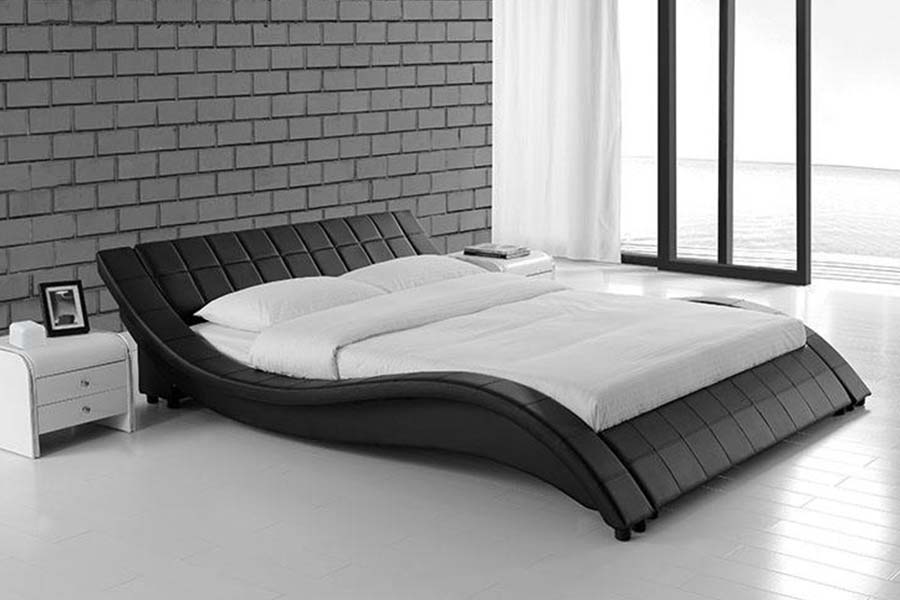 Letto imbottito in pelle dal design classico curvo 1840