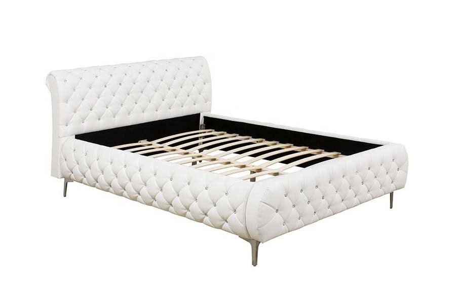 1586 Letto imbottito con struttura in legno morbido in pelle PU bianca