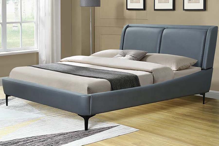 1584 Letto imbottito con testiera morbida in pelle nera