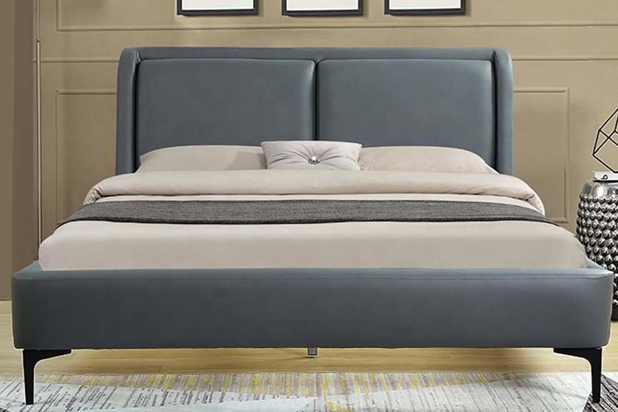 1584 Letto imbottito con testiera morbida in pelle nera