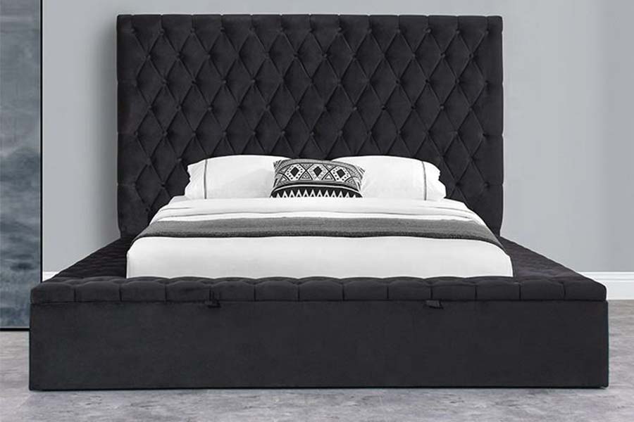 1578 Letto imbottito con pannello in legno e testiera capitonnè