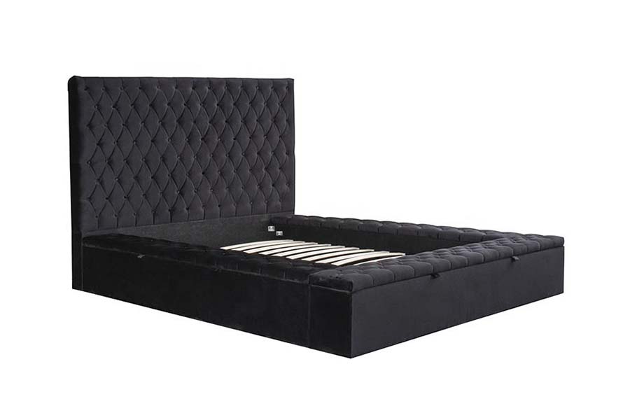 1578 Letto imbottito con pannello in legno e testiera capitonnè