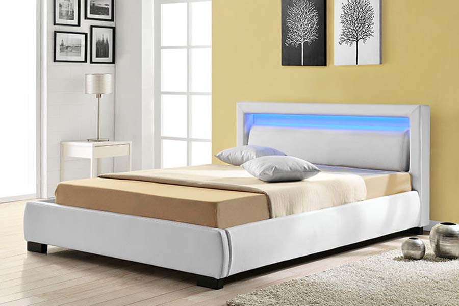1857 Struttura letto imbottita moderna contemporanea in ecopelle LED