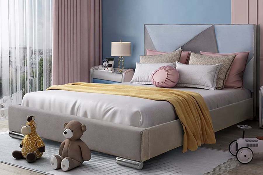 1571 Letto singolo in pelle sintetica Testiera con codice colore Letti per bambini