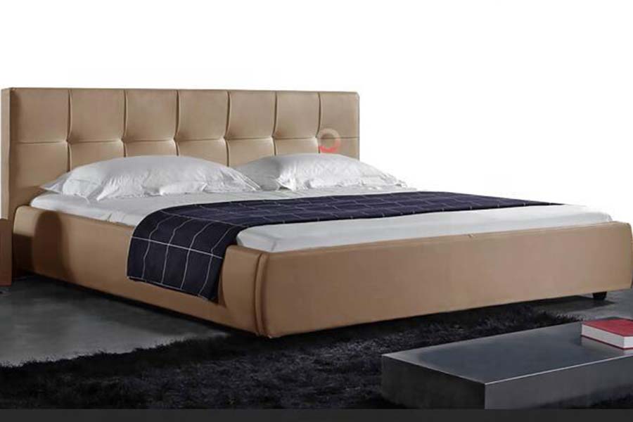 1813 Letto imbottito con letto morbido in PU bianco. Struttura del letto imbottita a LED