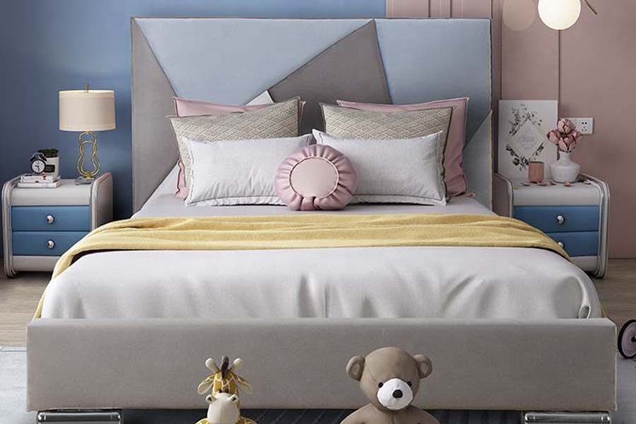 1571 Letto singolo in pelle sintetica Testiera con codice colore Letti per bambini