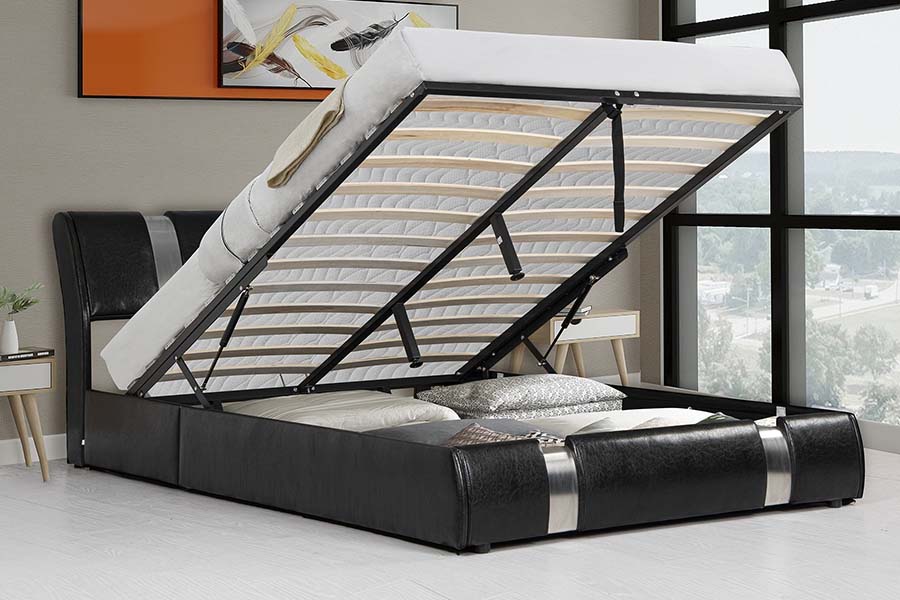1715 Letto contenitore imbottito in morbida ecopelle con struttura in legno