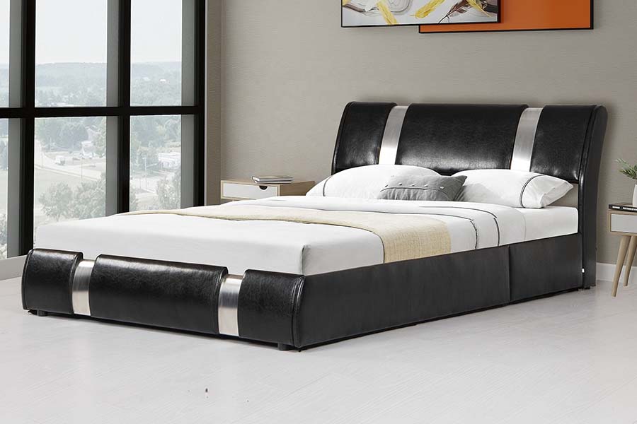1715 Letto contenitore imbottito in morbida ecopelle con struttura in legno