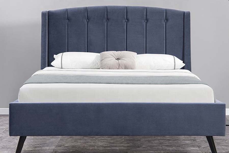 1663 Letto imbottito doppio in legno di velluto capitonnè