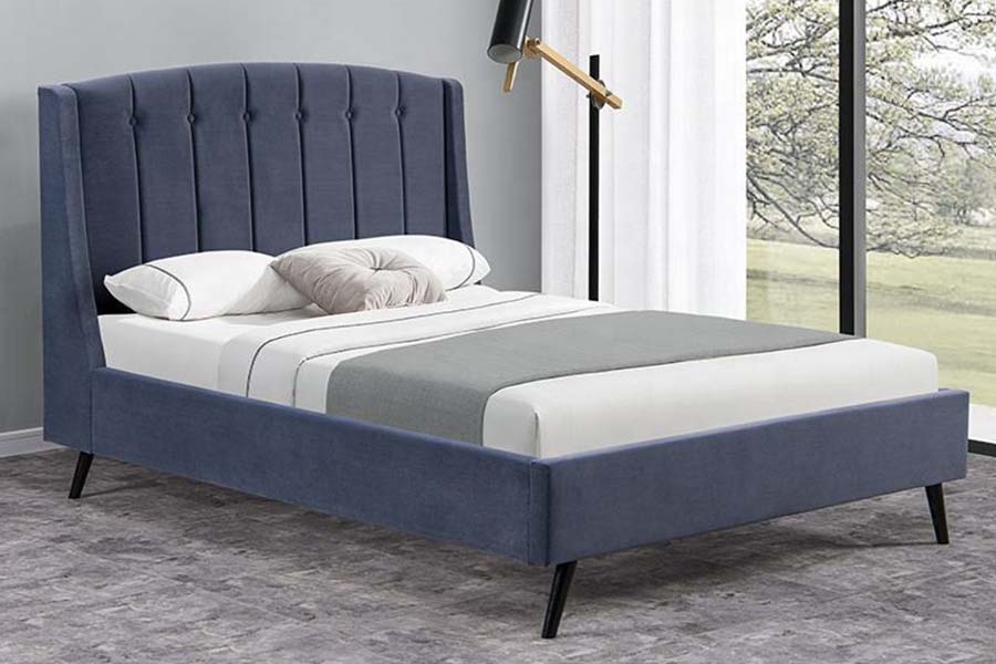 1663 Letto imbottito doppio in legno di velluto capitonnè