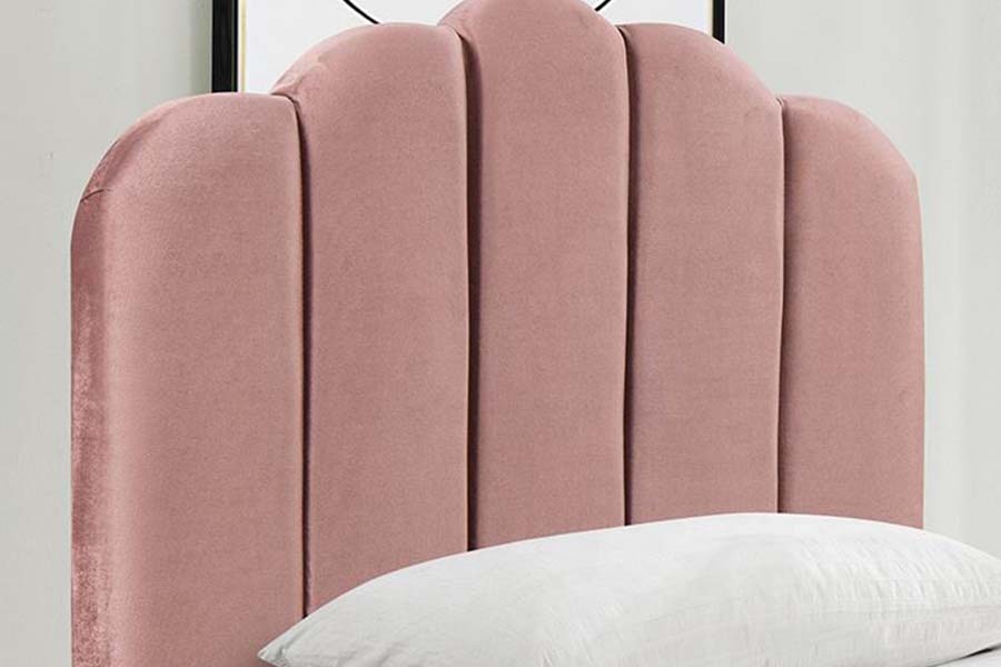 1655 Letto imbottito con piattaforma in tessuto di lino rosa