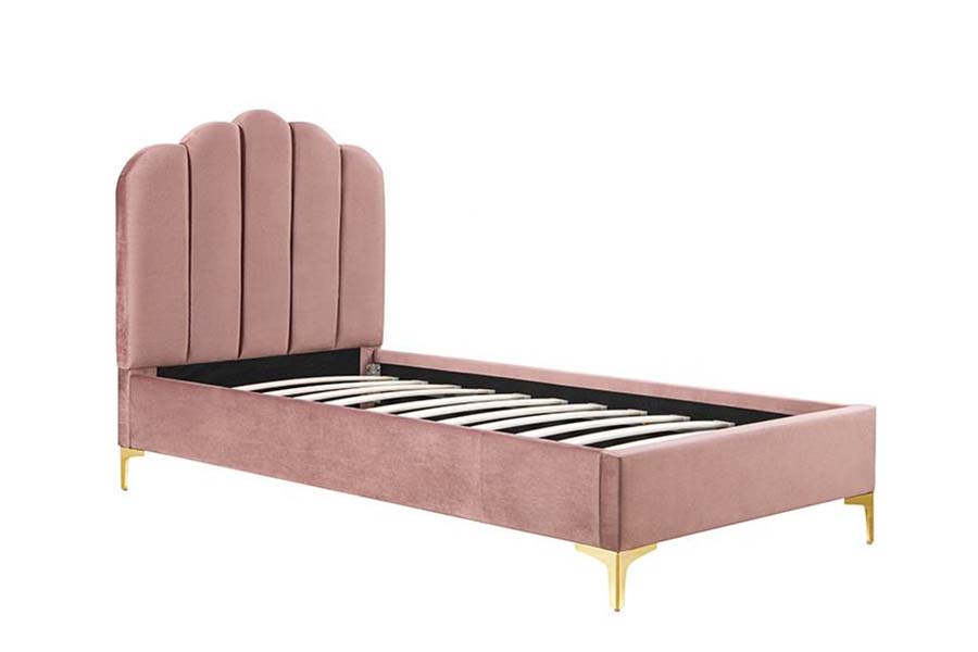 1655 Letto imbottito con piattaforma in tessuto di lino rosa