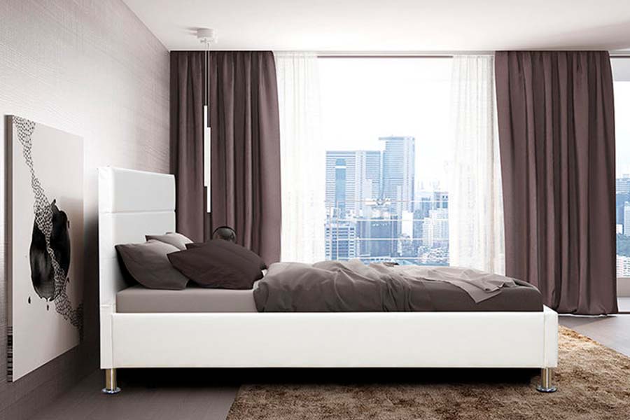 1639 Letto imbottito con pannello testiera a blocco quadrato