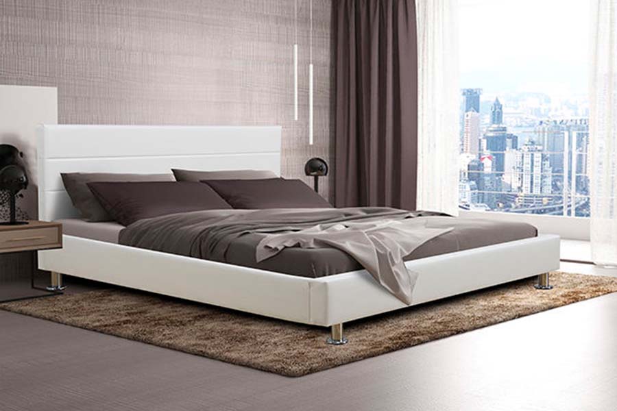 1639 Letto imbottito con pannello testiera a blocco quadrato