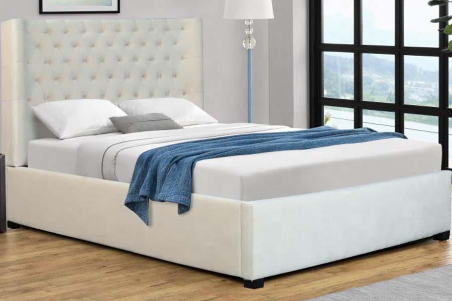 Letto con testiera a 1500 bottoni. Letto in tessuto. Letto imbottito