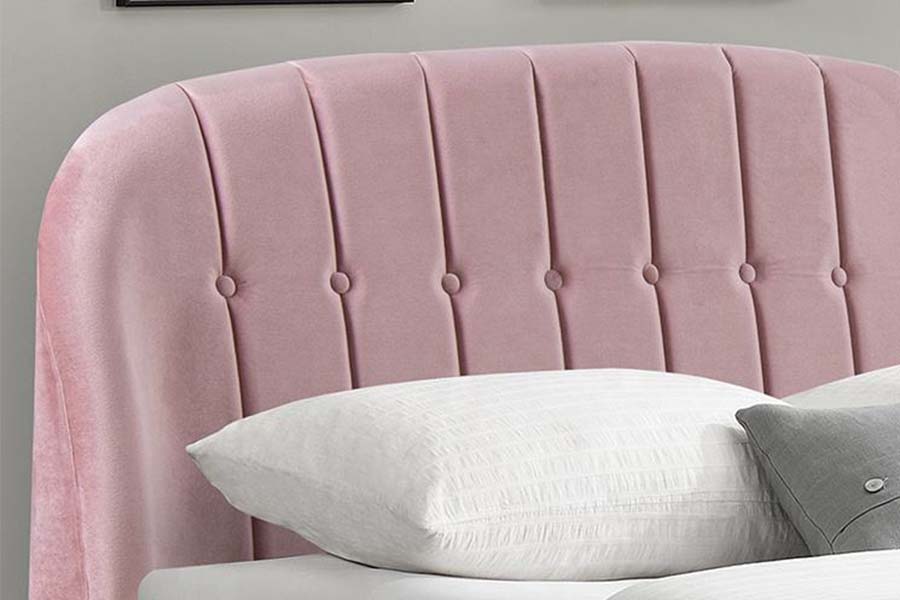 1598 Tessuto in velluto rosa con letto imbottito con pannelli in legno