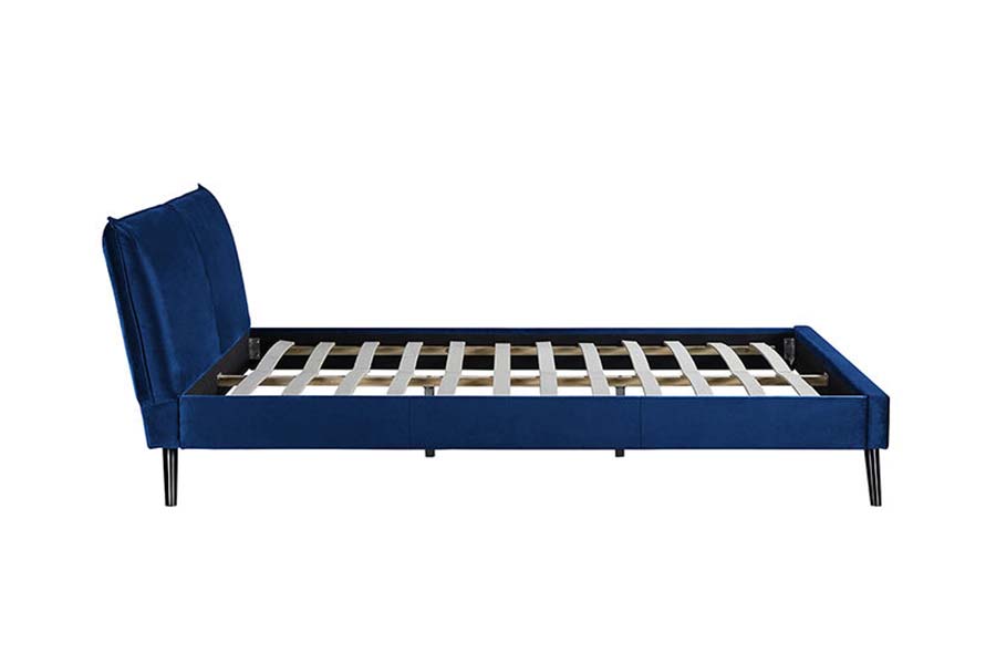 1494 Letto Queen con gambe in legno Letto imbottito con testiera morbida blu
