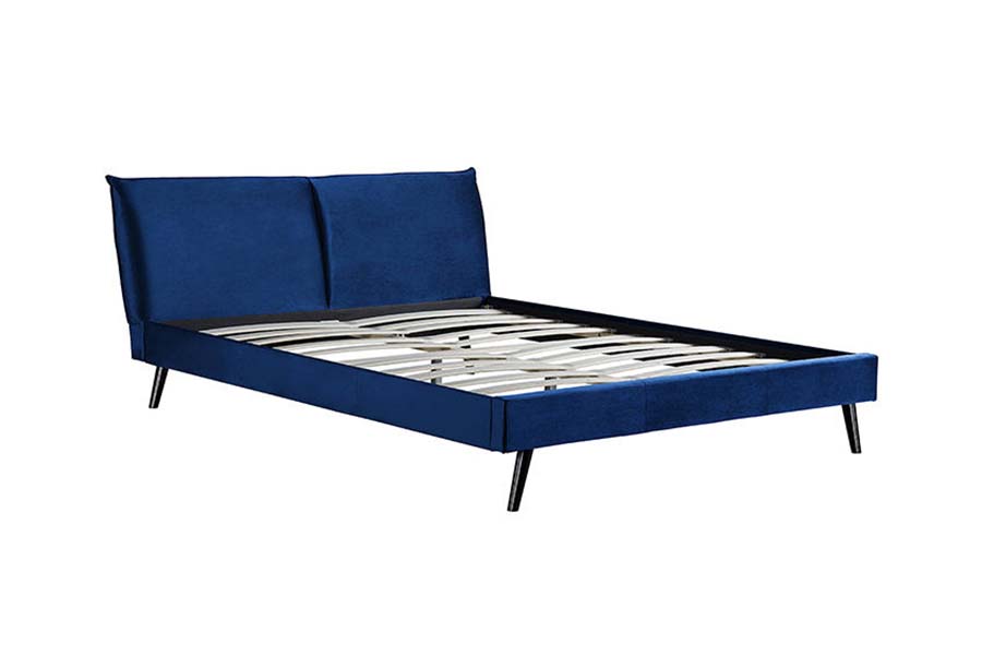 1494 Letto Queen con gambe in legno Letto imbottito con testiera morbida blu