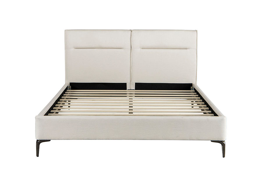 4266 Letto imbottito in lino beige con testiera con cerniera
