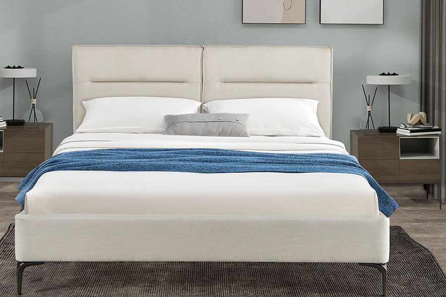 4266 Letto imbottito in lino beige con testiera con cerniera