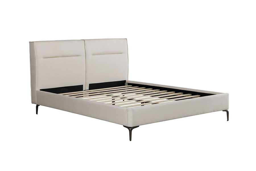 4266 Letto imbottito in lino beige con testiera con cerniera
