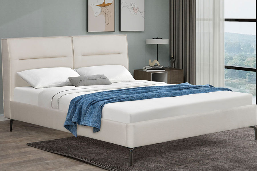 4266 Letto imbottito in lino beige con testiera con cerniera