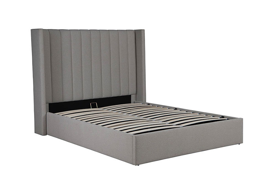 4242 Letto imbottito con contenitore rialzabile in tessuto di lino