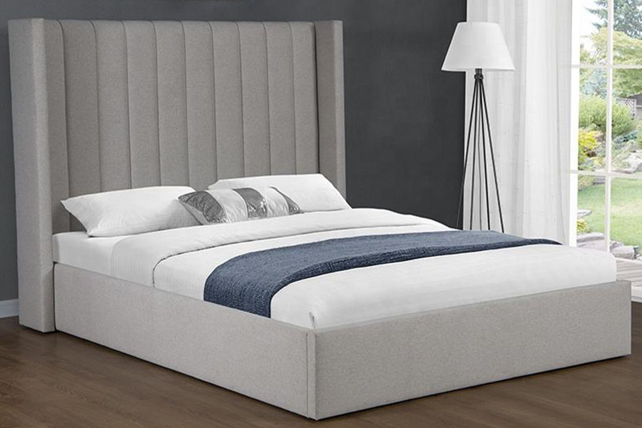 4242 Letto imbottito con contenitore rialzabile in tessuto di lino