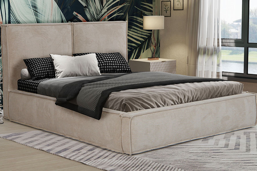 4213 Letto imbottito in tessuto di velluto a coste dal design Tofu