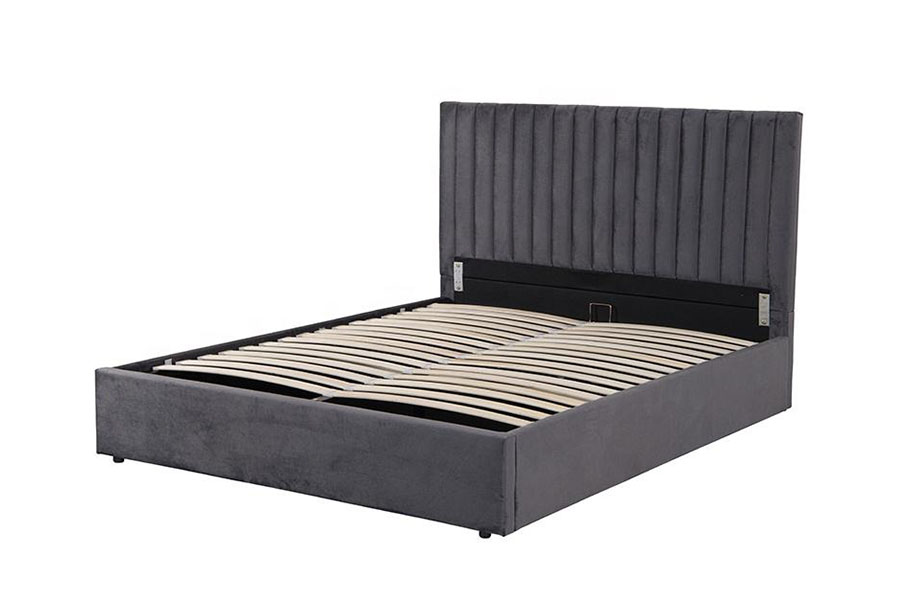 4088 Struttura letto contenitore ottomana in velluto chiaro di lusso