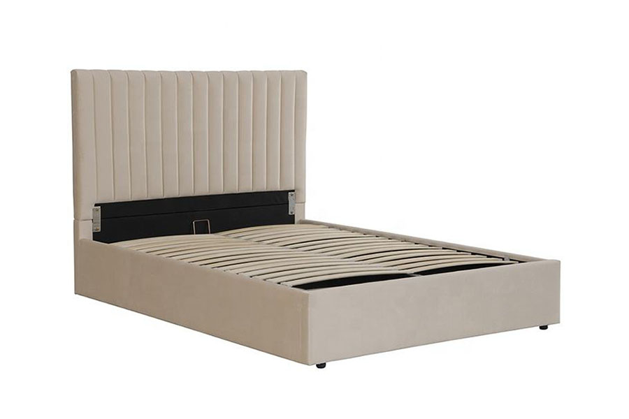 4088 Struttura letto contenitore ottomana in velluto chiaro di lusso