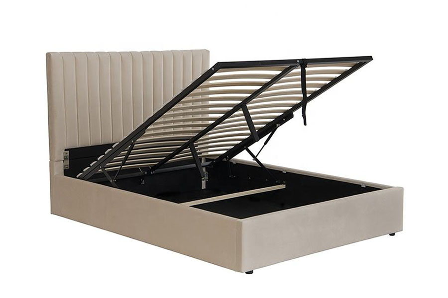 4088 Struttura letto contenitore ottomana in velluto chiaro di lusso