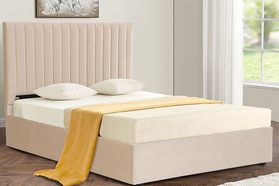 4088 Struttura letto contenitore ottomana in velluto chiaro di lusso
